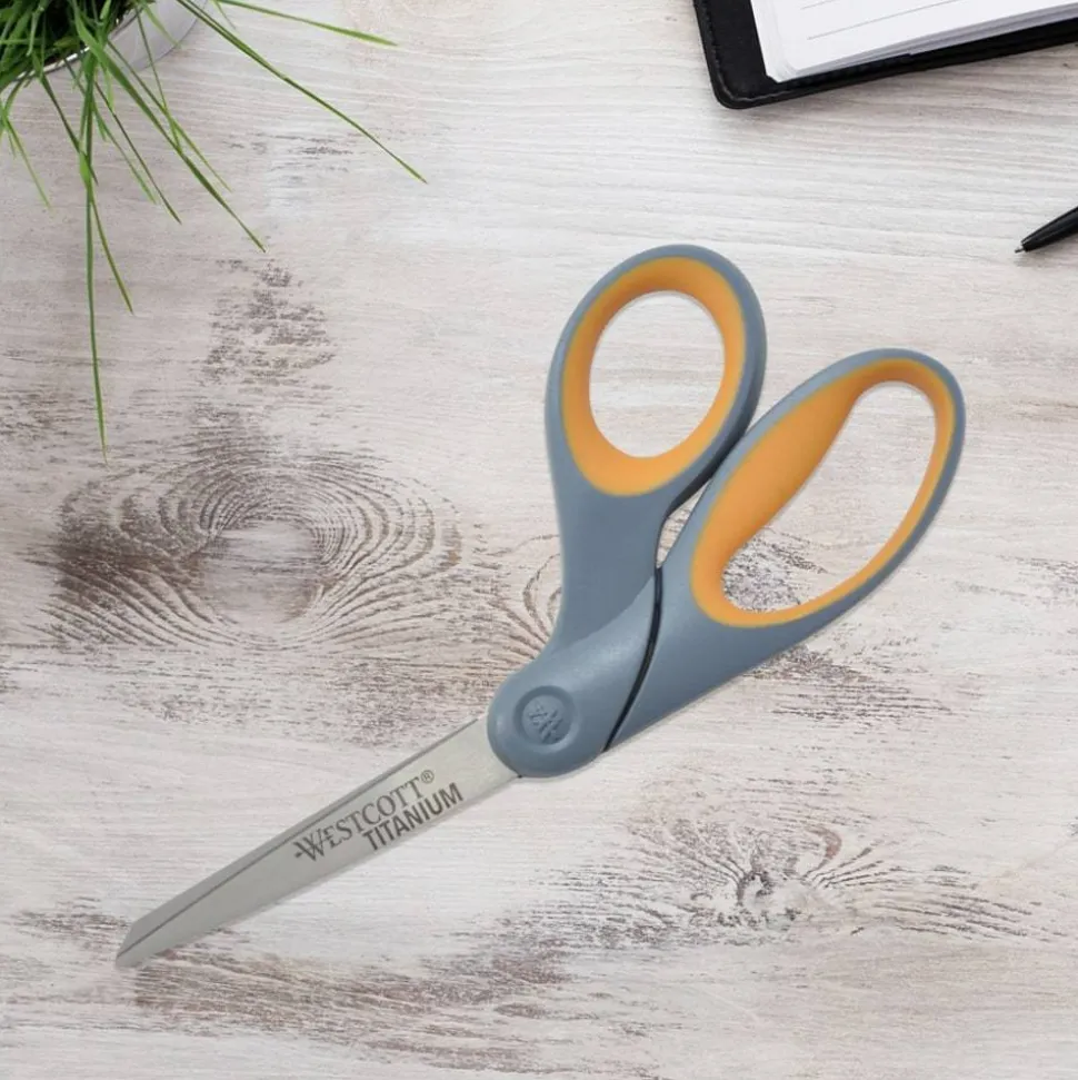 Westcott Titanium Bonded Scissors, 8", Bent, Gray/Yellow