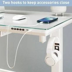 48”W Glass-Top Electric Height-Adjustable Standing Desk, White