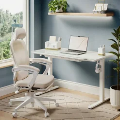 48”W Glass-Top Electric Height-Adjustable Standing Desk, White