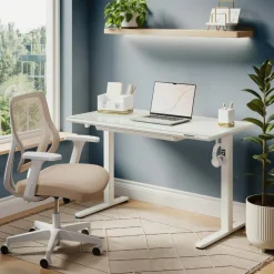 48”W Glass-Top Electric Height-Adjustable Standing Desk, White