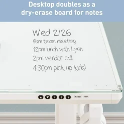48”W Glass-Top Electric Height-Adjustable Standing Desk, White