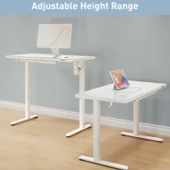 48”W Glass-Top Electric Height-Adjustable Standing Desk, White