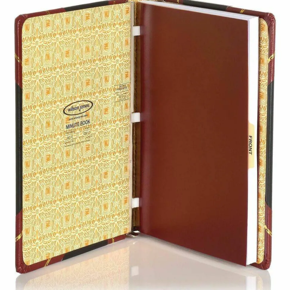 Wilson Jones Minute Book, 500 Sheet Capacity, Red/Black Imitation Leather - 500 Sheet(s) - Letter - 8 1/2"x11" Sheet Size - Black, Red, Gold Cover