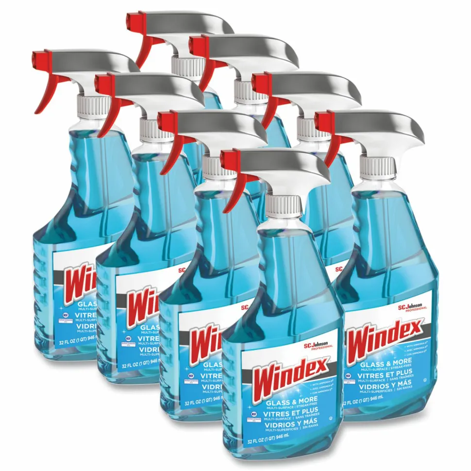 Windex Ammonia-D Glass Cleaner, 32 oz Spray Bottle, 8/Carton