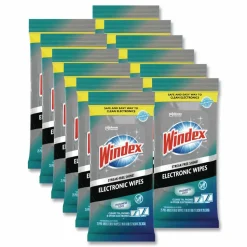 Windex Electronics-Cleaner Wipes, 1-Ply, 7 x 10, Neutral Scent, White, 25/Pack, 12 Packs/Carton