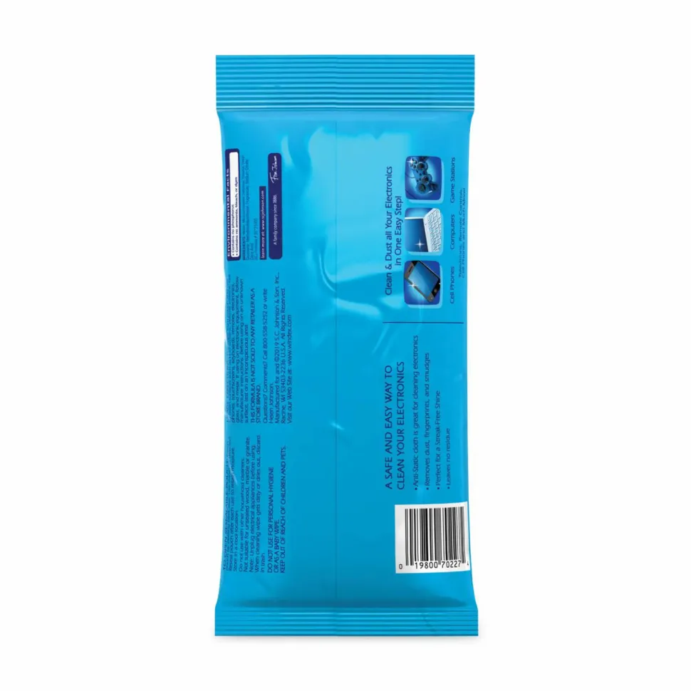 Windex Electronics-Cleaner Wipes, 1-Ply, 7 x 10, Neutral Scent, White, 25/Pack, 12 Packs/Carton