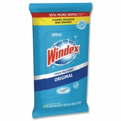 Windex Glass and Surface Wet Wipe, Cloth, 7 x 8, Unscented, White, 38/Pack