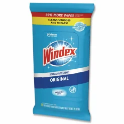 Windex Glass and Surface Wet Wipe, Cloth, 7 x 8, Unscented, White, 38/Pack