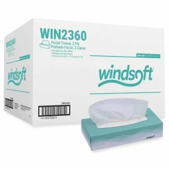 Windsoft Facial Tissue, Flat Pop-Up Box, 2-Ply, White, 100 Sheets/Box, 30 Boxes/Carton