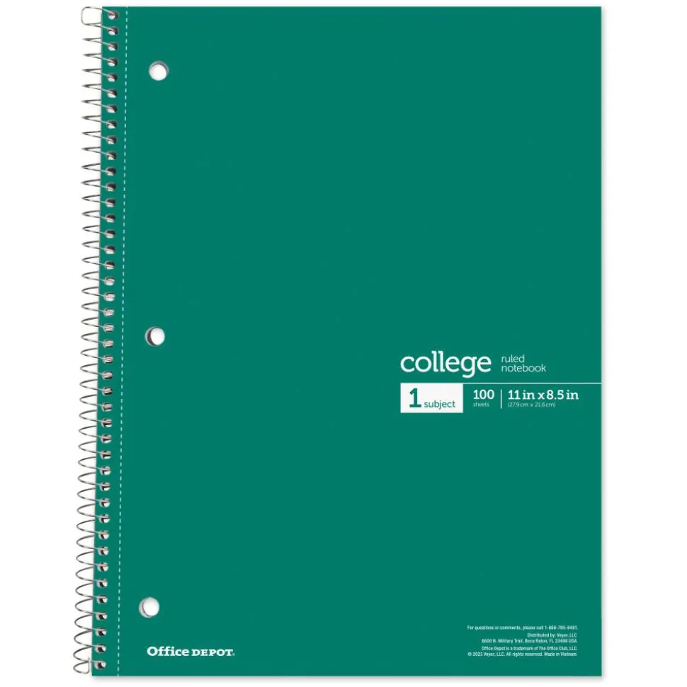 Wirebound Notebooks, 8 1/2" x 11", 1 Subject, College Ruled, 100 Sheets, Assorted Colors, Pack Of 6 Notebooks