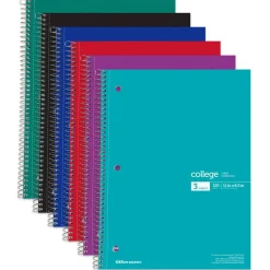 Wirebound Notebooks, 8-1/2" x 11", 3 Subjects, College Ruled, 120 Sheets, Assorted Colors, Pack Of 6 Notebooks