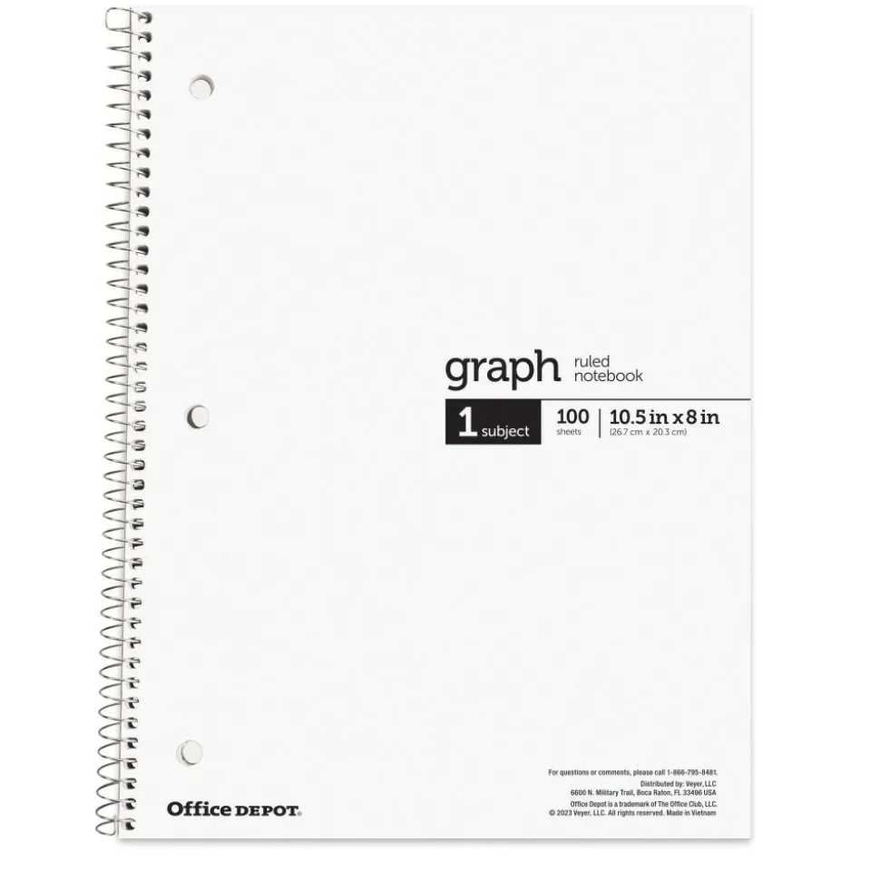 Wirebound Notebooks, 8" x 10-1/2", 1 Subject, Quad Ruled, 100 Sheets, Assorted Colors, Pack Of 6 Notebooks