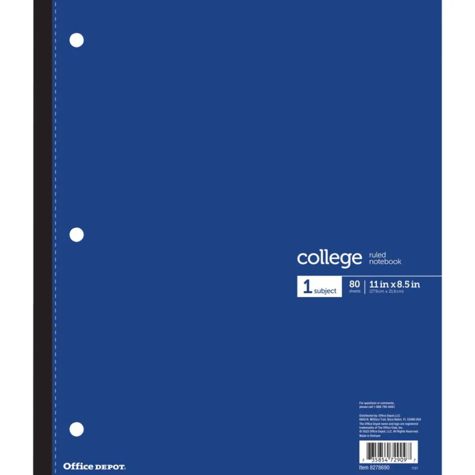 Wireless Notebook, 8-1/2" x 11", 1 Subject, College Ruled, 80 Sheets, Blue