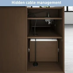 40”W Multifunction Mobile File Cabinet Printer Stand with Integrated Power & Charging, Brown Oak, BIFMA Compliant
