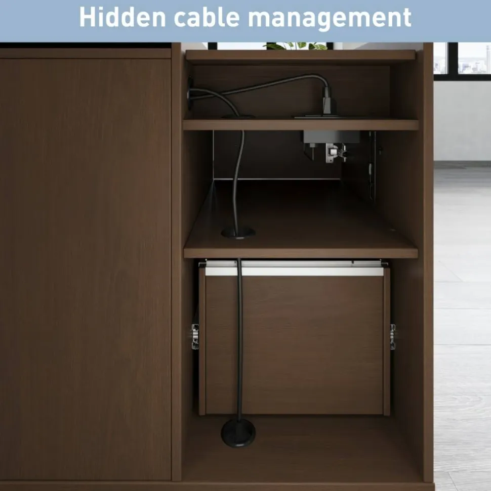 40”W Multifunction Mobile File Cabinet Printer Stand with Integrated Power & Charging, Brown Oak, BIFMA Compliant