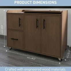 40”W Multifunction Mobile File Cabinet Printer Stand with Integrated Power & Charging, Brown Oak, BIFMA Compliant