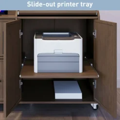 40”W Multifunction Mobile File Cabinet Printer Stand with Integrated Power & Charging, Gray Oak, BIFMA Compliant
