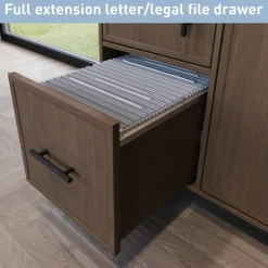40”W Multifunction Mobile File Cabinet Printer Stand with Integrated Power & Charging, Gray Oak, BIFMA Compliant