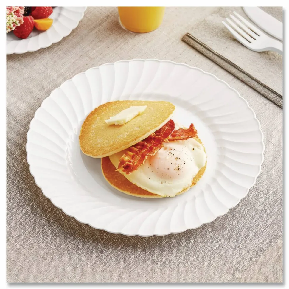 WNA Classicware Plastic Dinnerware, Plates, 9" dia, White, 12/Bag, 15 Bags/Carton