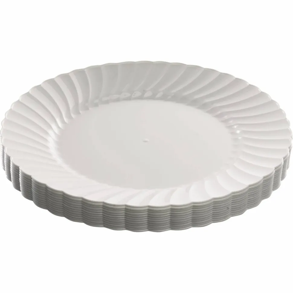 WNA Classicware Plastic Dinnerware, Plates, 9" dia, White, 12/Bag, 15 Bags/Carton