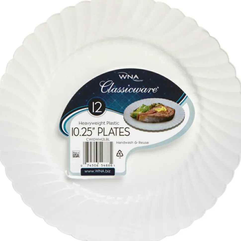 WNA Classicware Plates, Plastic, 10.25" dia, Clear, 12/Bag, 12 Bags/Carton