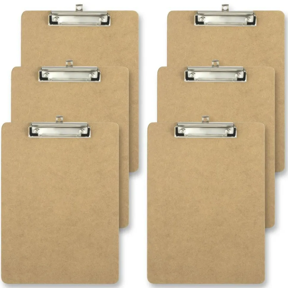 Wood Clipboards, 9" x 12-1/2", 100% Recycled Wood, Light Brown, Pack Of 6 Clipboards