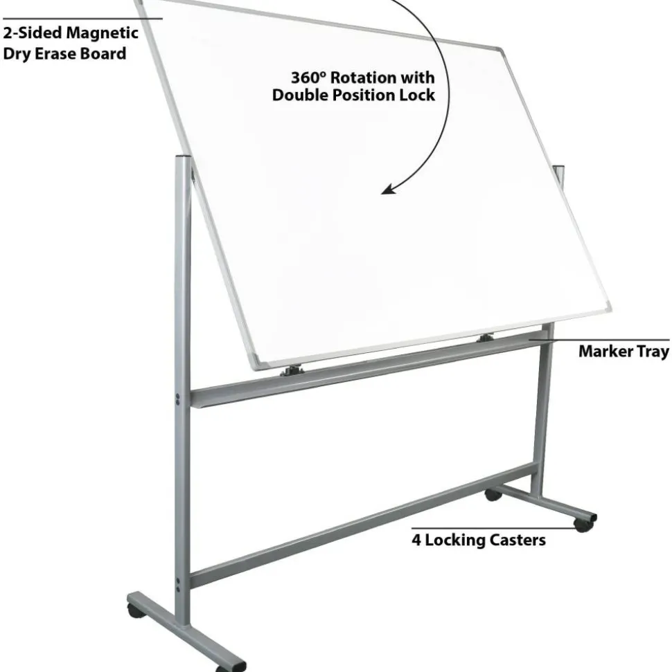 WorkPro Double-Sided Mobile Magnetic Dry-Erase Whiteboard Easel, 72" x 48", Aluminum Frame With Silver Finish
