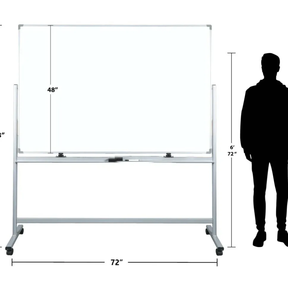 WorkPro Double-Sided Mobile Magnetic Dry-Erase Whiteboard Easel, 72" x 48", Aluminum Frame With Silver Finish