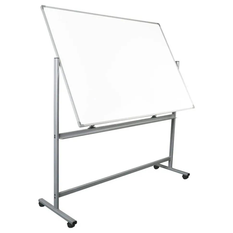WorkPro Double-Sided Mobile Magnetic Dry-Erase Whiteboard Easel, 72" x 48", Aluminum Frame With Silver Finish