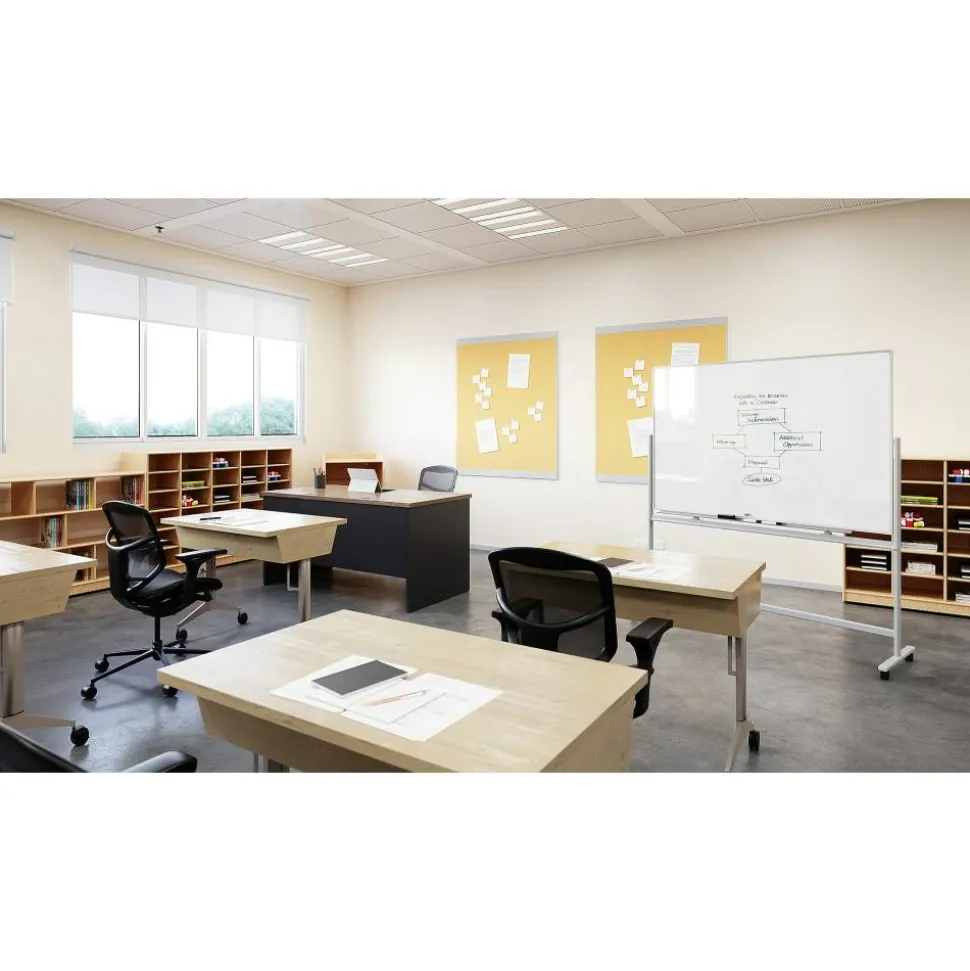 WorkPro Double-Sided Mobile Magnetic Dry-Erase Whiteboard Easel, 72" x 48", Aluminum Frame With Silver Finish