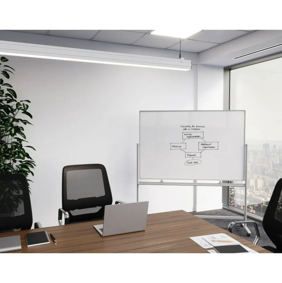 WorkPro Double-Sided Mobile Magnetic Dry-Erase Whiteboard Easel, 72" x 48", Aluminum Frame With Silver Finish