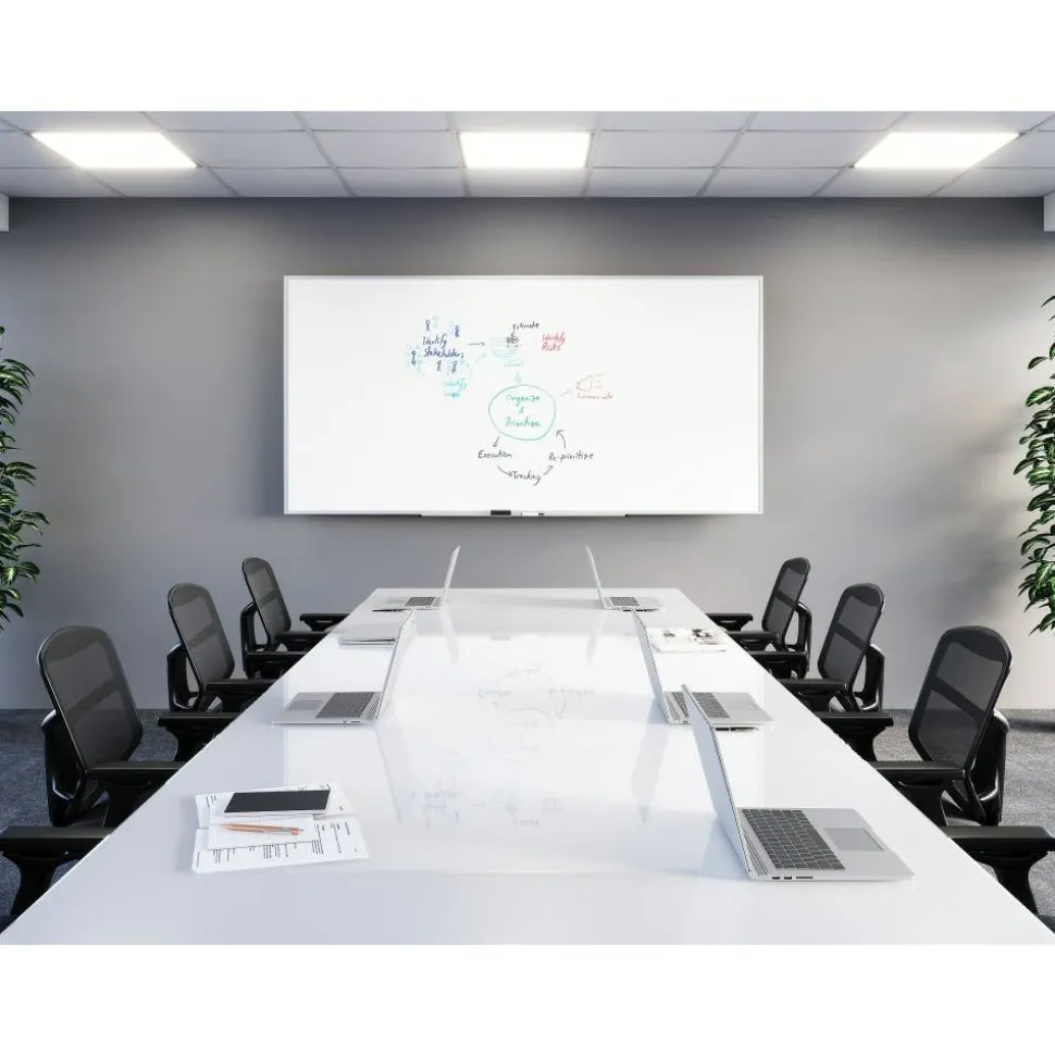 WorkPro Porcelain Magnetic Dry-Erase Whiteboard, 48" x 96", Aluminum Frame With Titanium Finish