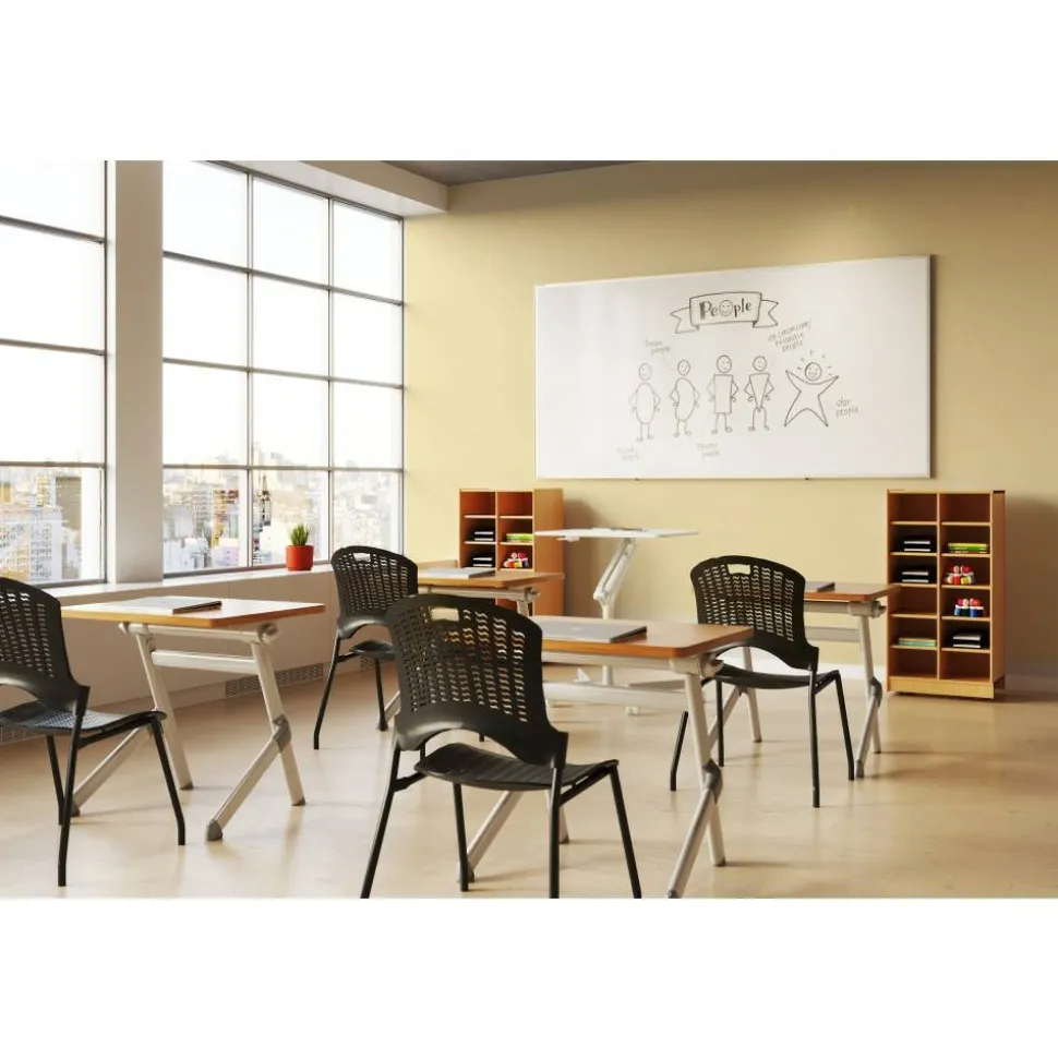 WorkPro Porcelain Magnetic Dry-Erase Whiteboard, 48" x 96", Aluminum Frame With Titanium Finish