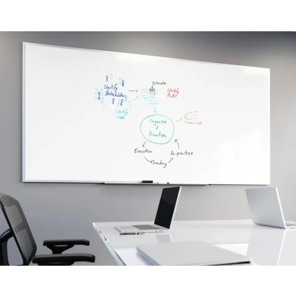 WorkPro Porcelain Magnetic Dry-Erase Whiteboard, 48" x 96", Aluminum Frame With Titanium Finish