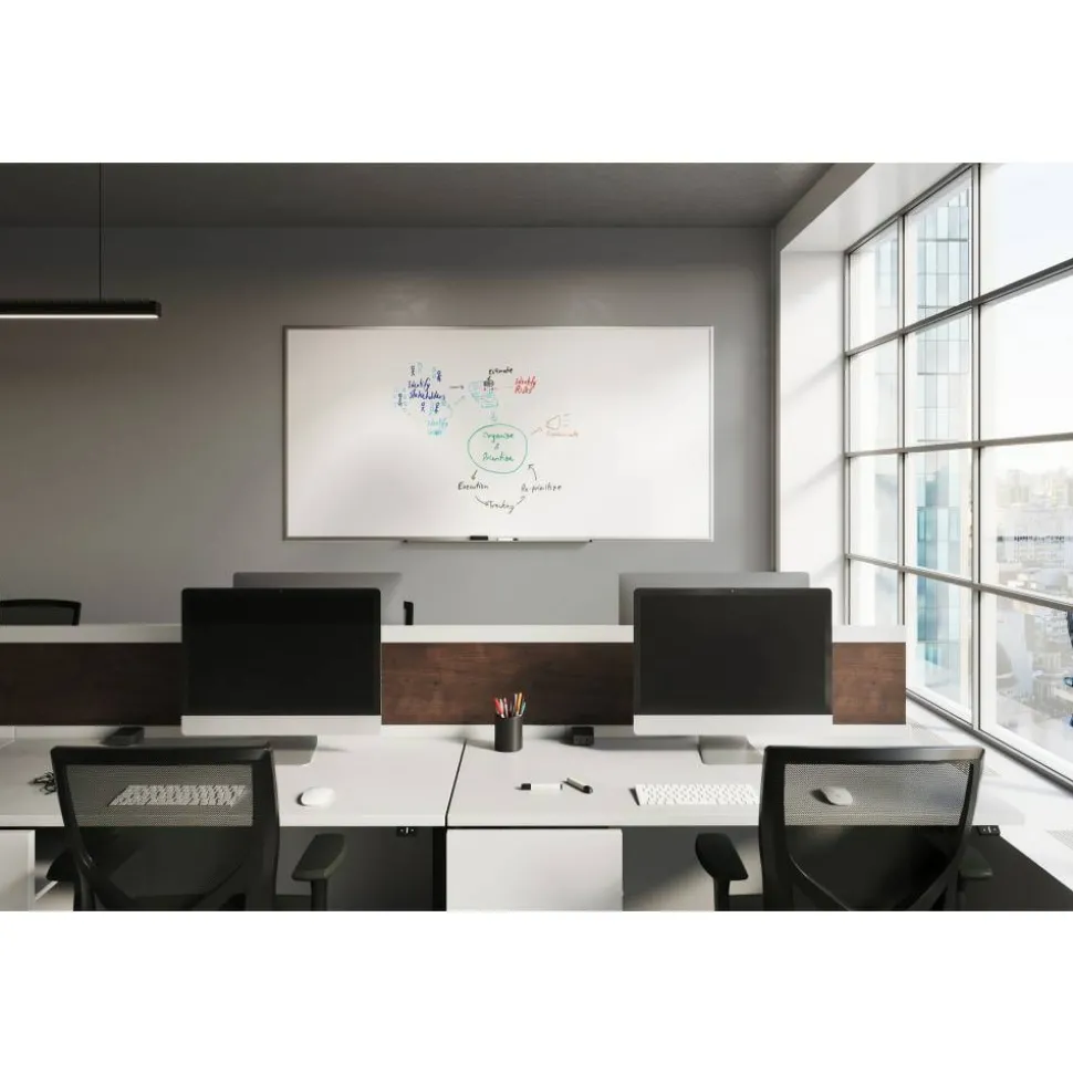 WorkPro Porcelain Magnetic Dry-Erase Whiteboard, 48" x 96", Aluminum Frame With Titanium Finish