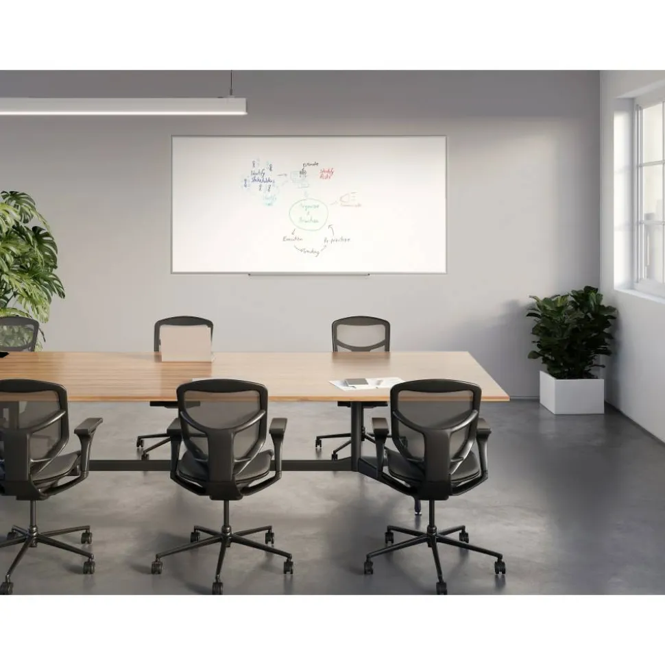 WorkPro Porcelain Magnetic Dry-Erase Whiteboard, 48" x 96", Aluminum Frame With Titanium Finish