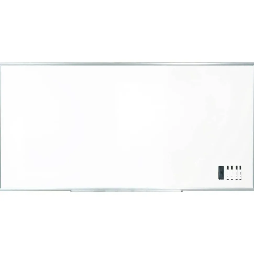 WorkPro Porcelain Magnetic Dry-Erase Whiteboard, 48" x 96", Aluminum Frame With Titanium Finish