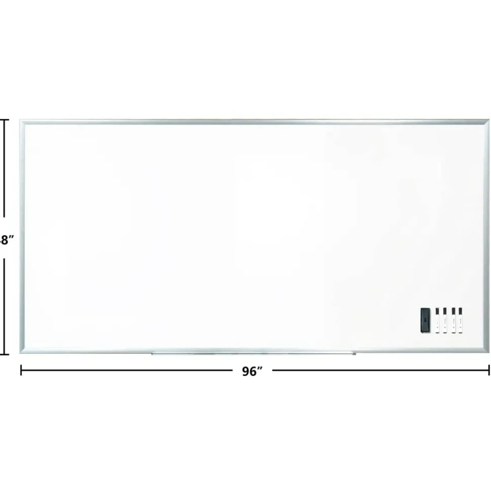 WorkPro Porcelain Magnetic Dry-Erase Whiteboard, 48" x 96", Aluminum Frame With Titanium Finish