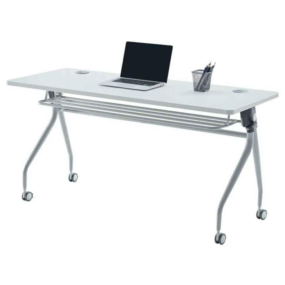 WorkPro AnyPlace Flip-Top Nesting Training Table, 29-1/2"H x 60"W x 24"D, Light Gray/Silver