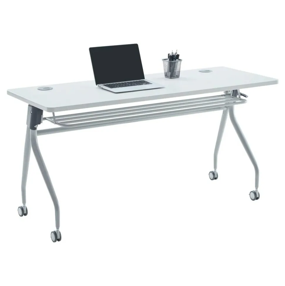 WorkPro AnyPlace Flip-Top Nesting Training Table, 29-1/2"H x 60"W x 24"D, Light Gray/Silver