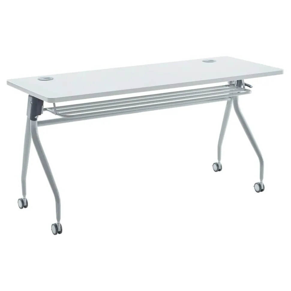 WorkPro AnyPlace Flip-Top Nesting Training Table, 29-1/2"H x 60"W x 24"D, Light Gray/Silver
