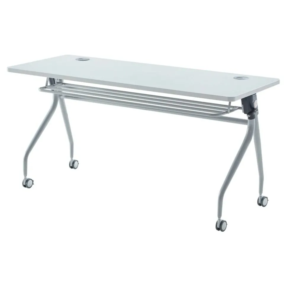 WorkPro AnyPlace Flip-Top Nesting Training Table, 29-1/2"H x 60"W x 24"D, Light Gray/Silver
