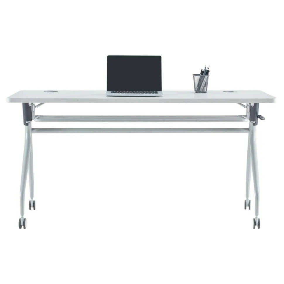 WorkPro AnyPlace Flip-Top Nesting Training Table, 29-1/2"H x 60"W x 24"D, Light Gray/Silver