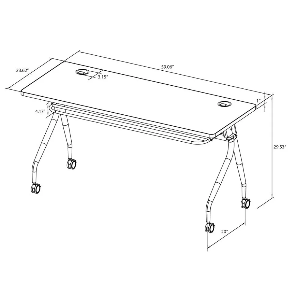 WorkPro AnyPlace Flip-Top Nesting Training Table, 29-1/2"H x 60"W x 24"D, Light Gray/Silver