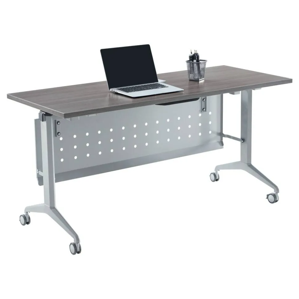 WorkPro AnyPlace Flip-Top Nesting Training Table With Modesty Panel, 60"W x 29-1/2"H x 24"D, Gray/Silver