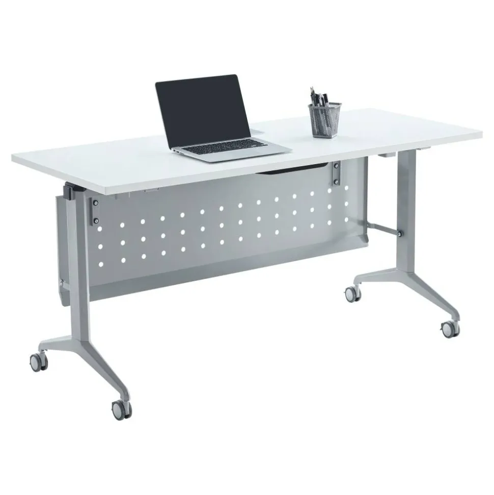 WorkPro AnyPlace Flip-Top Nesting Training Table With Modesty Panel, 60"W x 29-1/2"H x 24"D, White/Silver