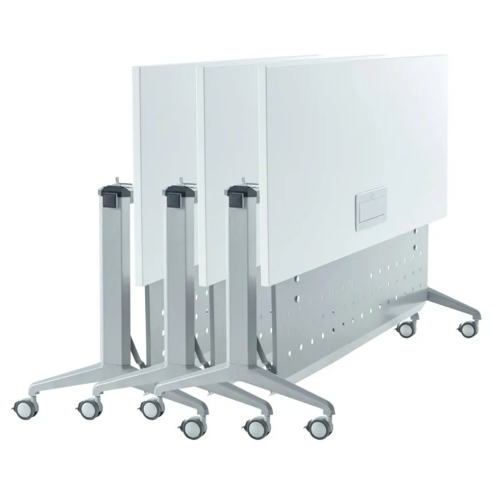 WorkPro AnyPlace Flip-Top Nesting Training Table With Modesty Panel, 60"W x 29-1/2"H x 24"D, White/Silver