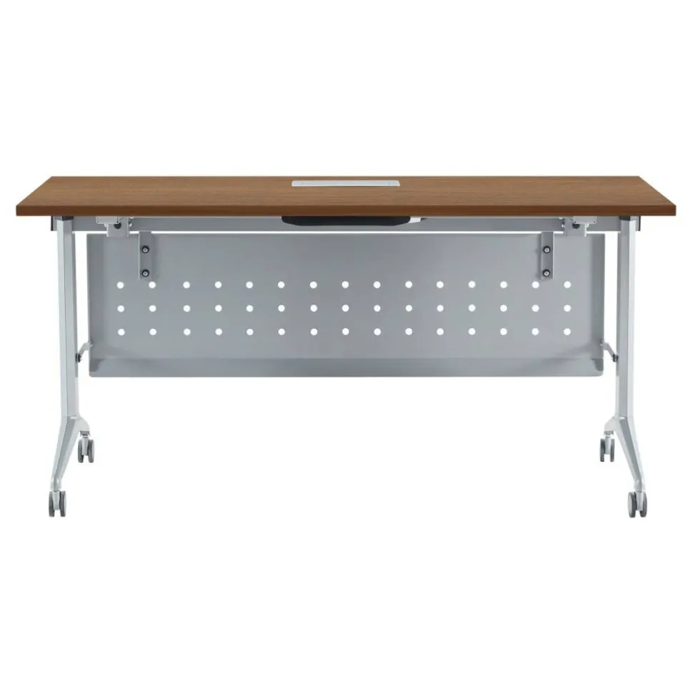 WorkPro AnyPlace Flip-Top Nesting Training Table With Modesty Panel, 60"W x 29-1/2"H x 24"D, Walnut/Silver