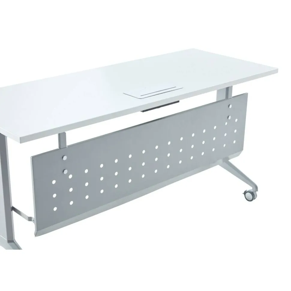 WorkPro AnyPlace Flip-Top Nesting Training Table With Modesty Panel, 60"W x 29-1/2"H x 24"D, Walnut/Silver