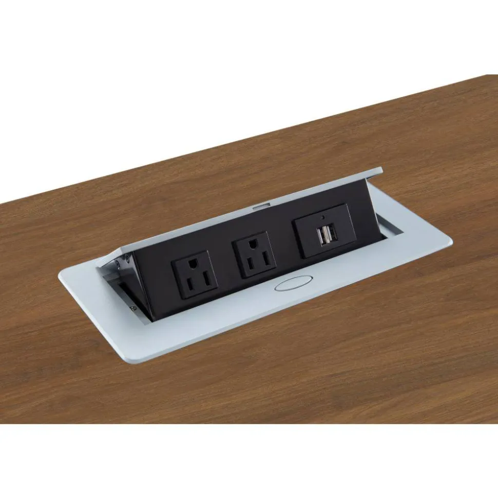 WorkPro AnyPlace Flip-Top Nesting Training Table With Modesty Panel, 60"W x 29-1/2"H x 24"D, Walnut/Silver